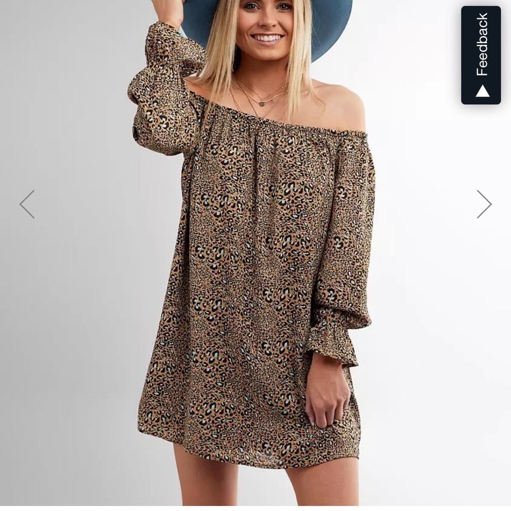 Off the shoulder cheetah print dress, never worn, chiffon material